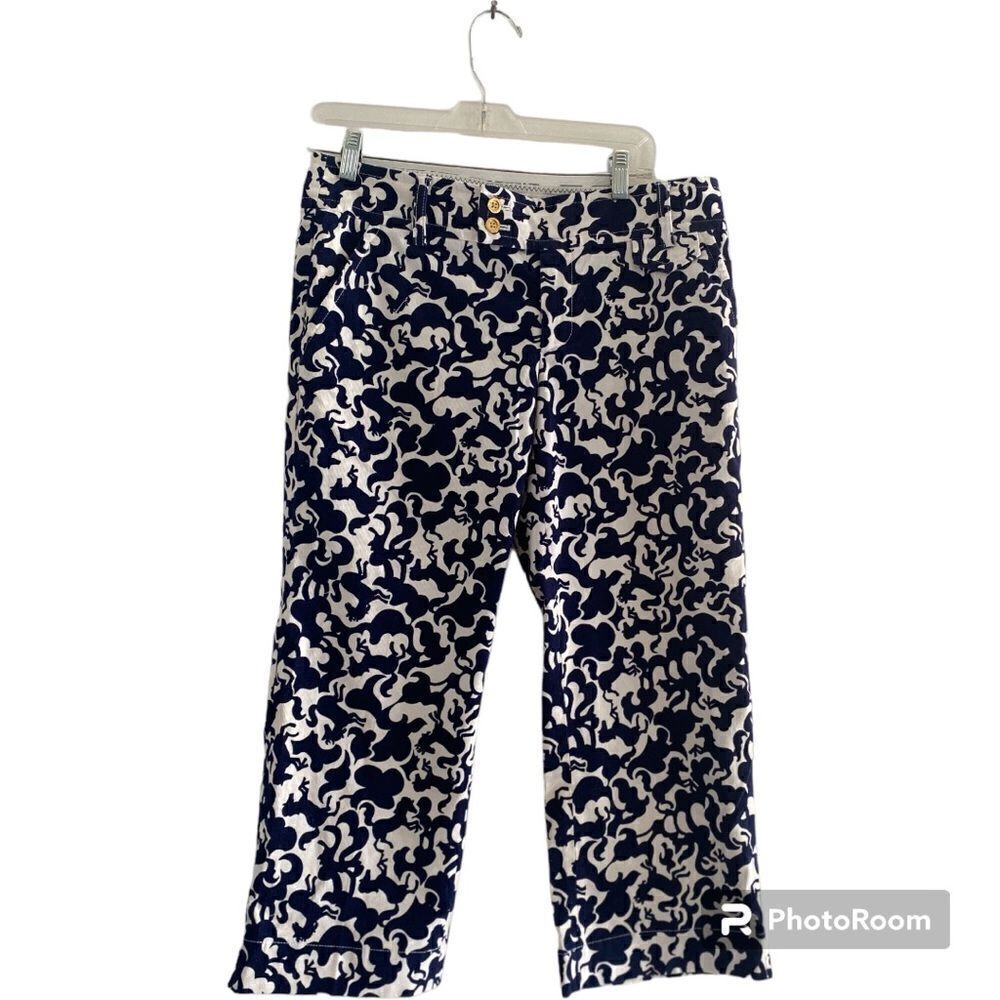 Lilly Pulitzer Horse of Course Corduroy Capri Pants Women's Size 6 Navy